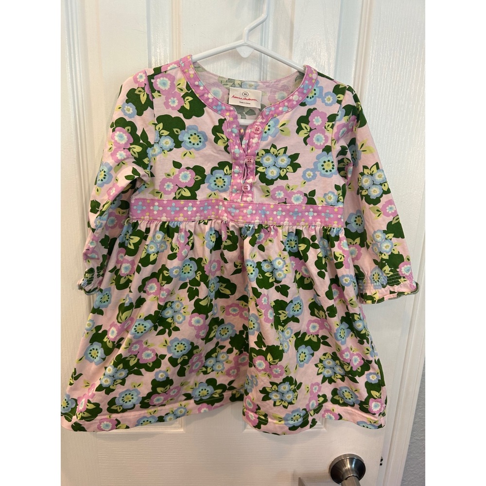 Hanna Andersson‎ Dress Pink Floral Henley Long Sleeve Cotton Toddler 90 Bin A